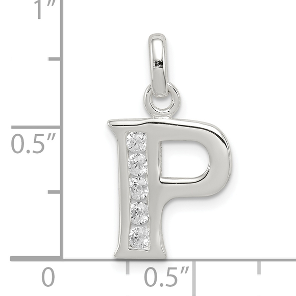 Sterling Silver White CZ Letter P Initial Pendant - Picture 4 of 4